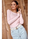 Basic knitted blouse, boat neck, powder blue 8067 - Online store - Boutique